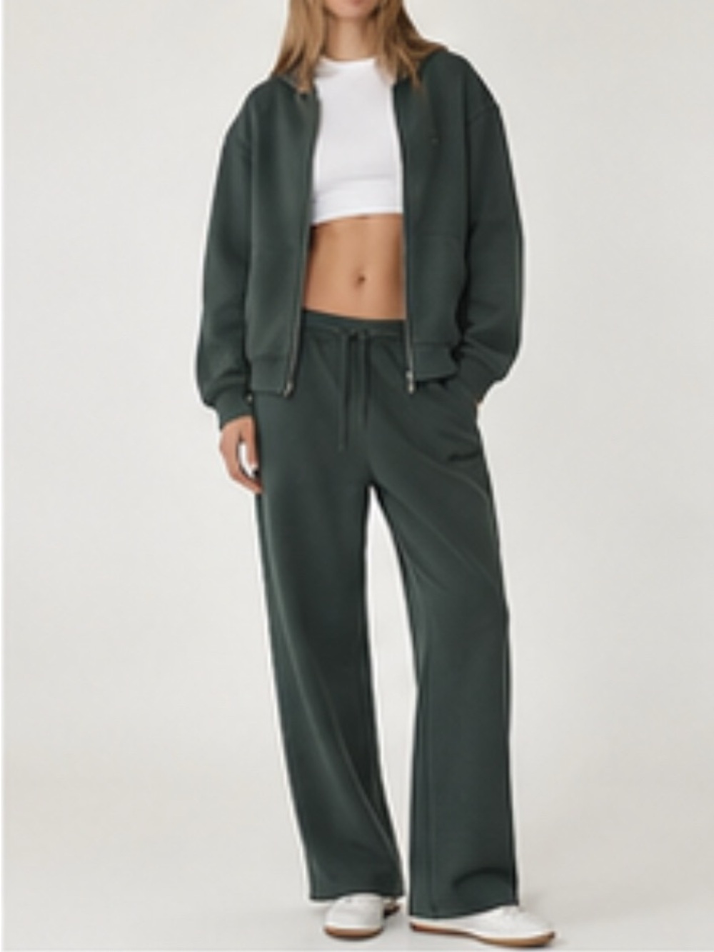 Aritzia Wide-Leg Sweatfleece Joggers in Dark Green